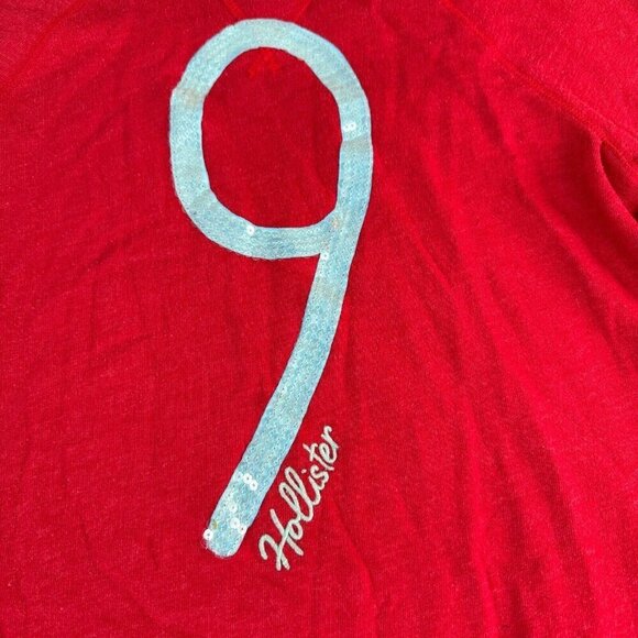 Hollister Sweatshirt Womens Medium Red Number 9 Spellout Sequin Y2K - Picture 3 of 10